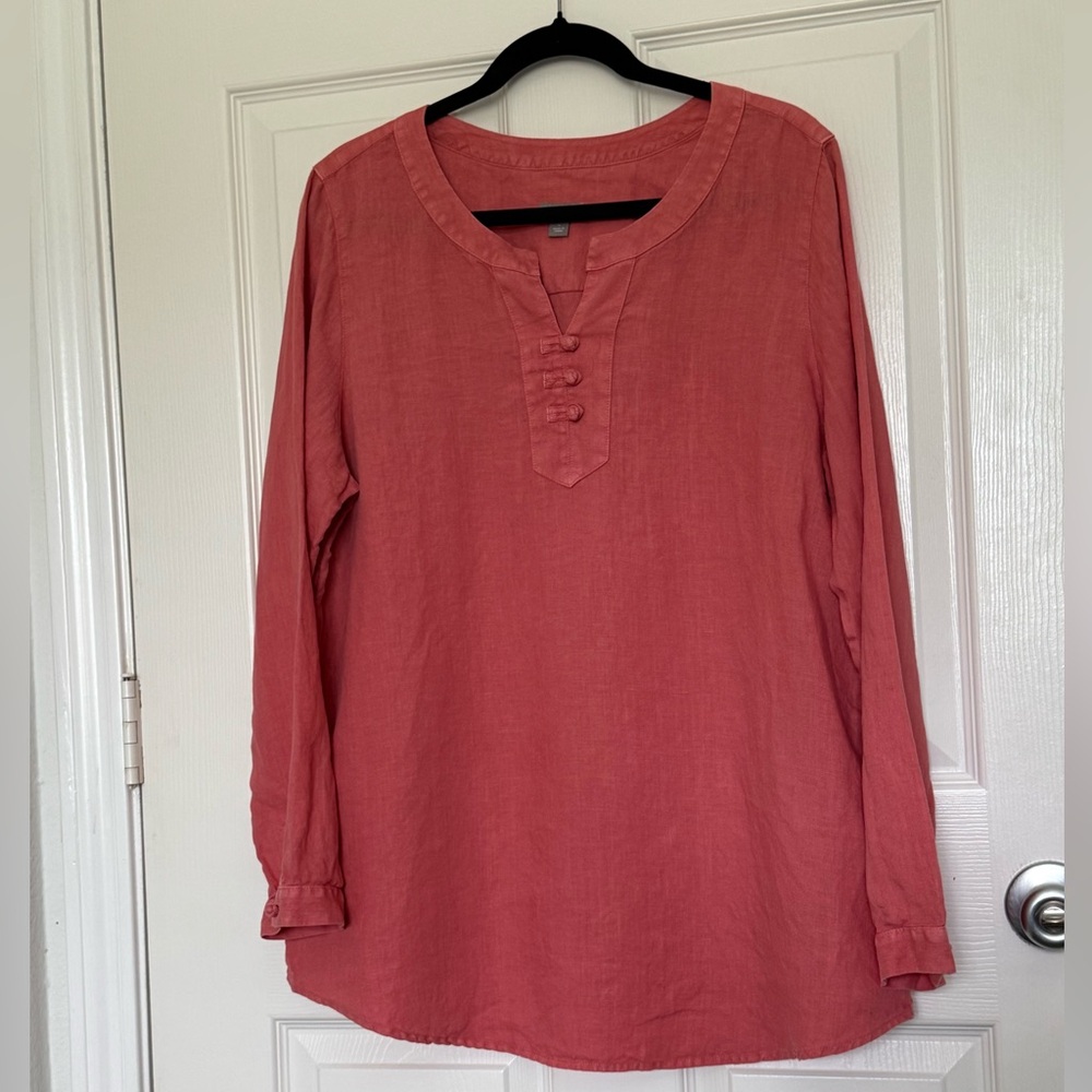 J Jill Linen Tunic Long Sleeve Size Large Coral Orange